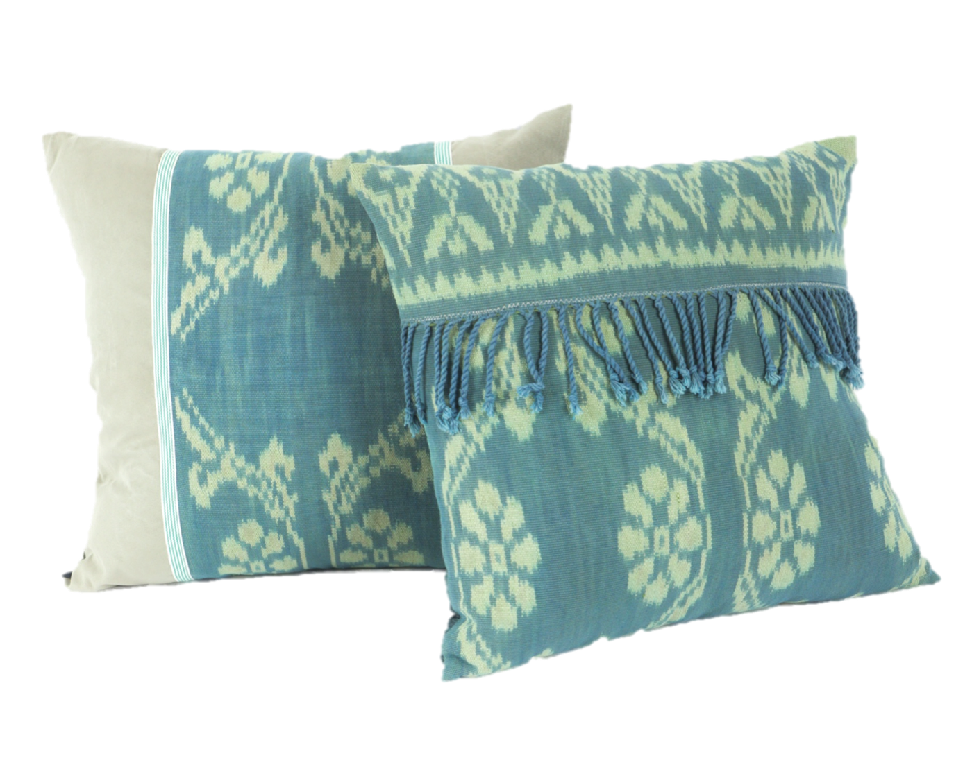 Ikat cushions in indigo blue